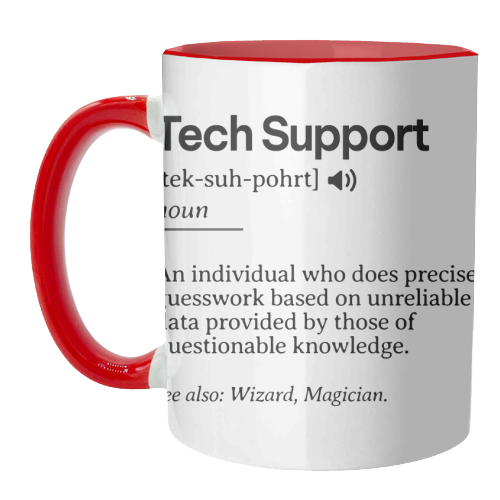 Funny Tech Support Definition | Minimalist Office Humor | IT Professional Gift | Geeky Definition Design | Black and White Typography - unique mug by timsal shol