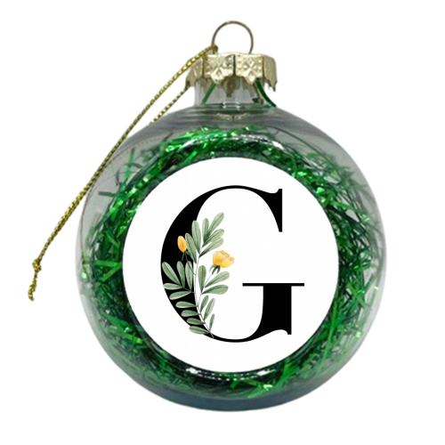 G Floral Letter Initial - xmas bauble by Toni Scott