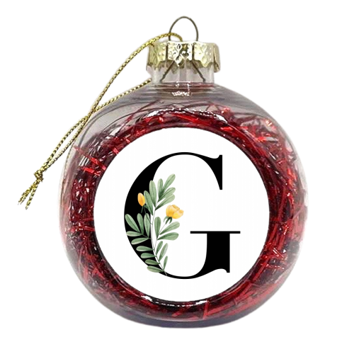 G Floral Letter Initial - xmas bauble by Toni Scott
