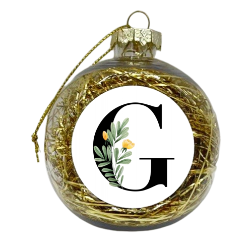 G Floral Letter Initial - xmas bauble by Toni Scott