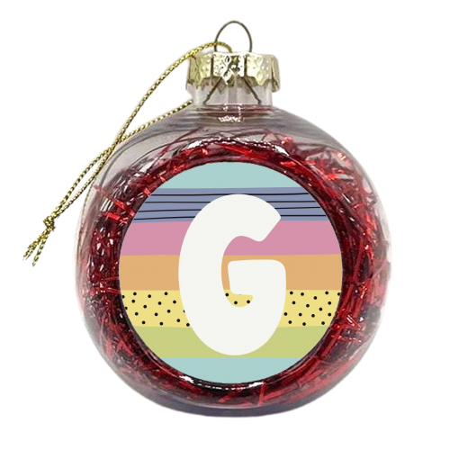 G - personalised modern rainbow colour initial - xmas bauble by Giddy Kipper