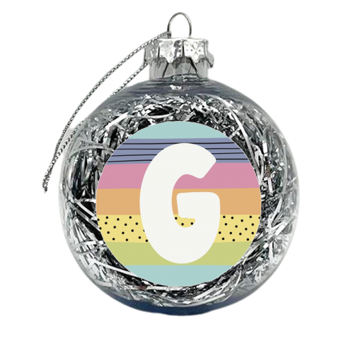 G - personalised modern rainbow colour initial - xmas bauble by Giddy Kipper