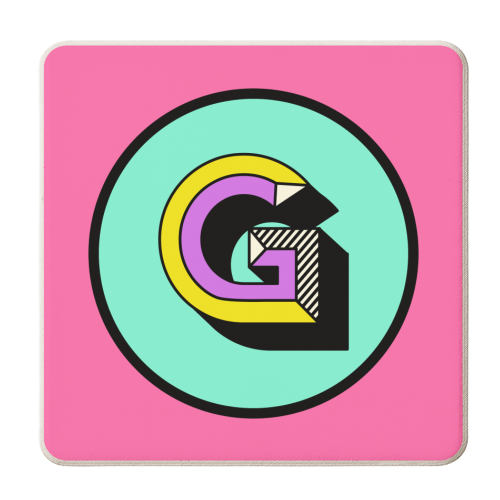 G - Pink and Blue Bold Personalised Initial - personalised beer coaster by AbiGoLucky