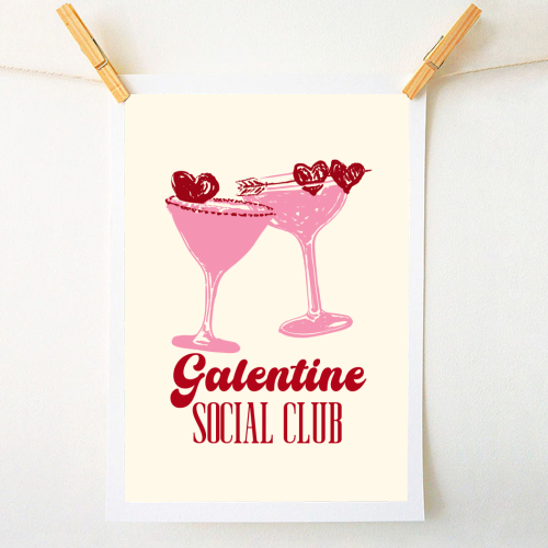 Galentine Social Club Pink Cocktail Cheers - A1 - A4 art print by EZbie