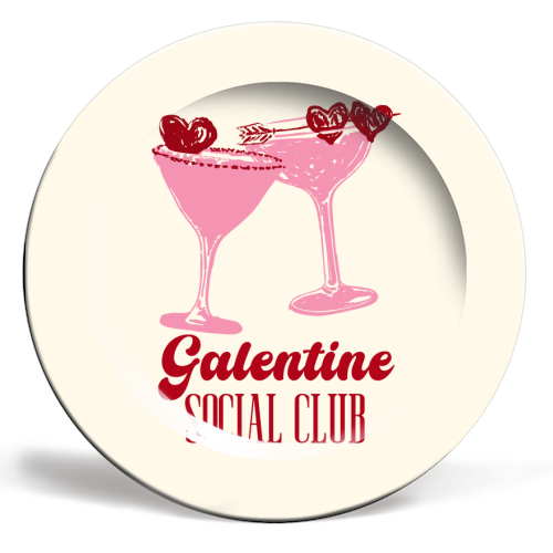Galentine Social Club Pink Cocktail Cheers - ceramic dinner plate by EZbie