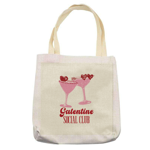 Galentine Social Club Pink Cocktail Cheers - printed canvas tote bag by EZbie