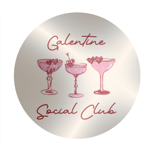 Galentines Social Club Pink Heart Valentine Cocktails - Circle Sticker by EZbie