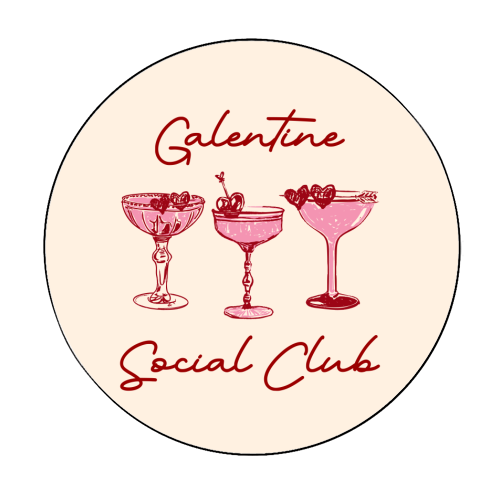 Galentines Social Club Pink Heart Valentine Cocktails - Circle Sticker by EZbie