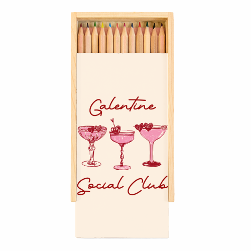 Galentines Social Club Pink Heart Valentine Cocktails - Coloured Pencils with Box by EZbie