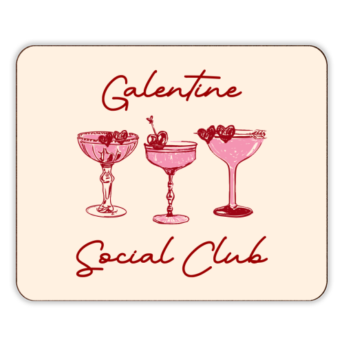 Galentines Social Club Pink Heart Valentine Cocktails - designer placemat by EZbie