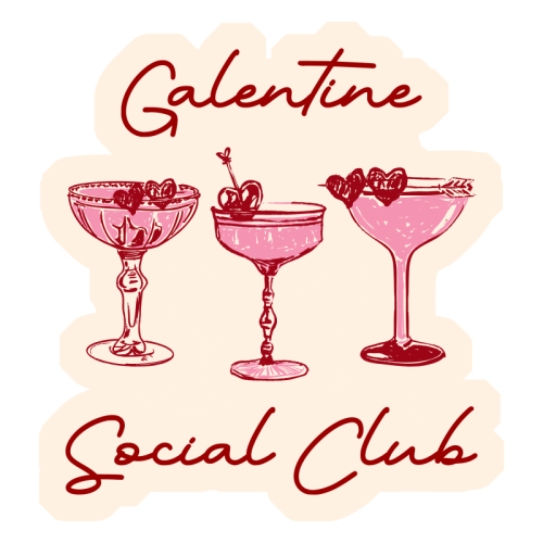 Galentines Social Club Pink Heart Valentine Cocktails - Die Cut Sticker by EZbie