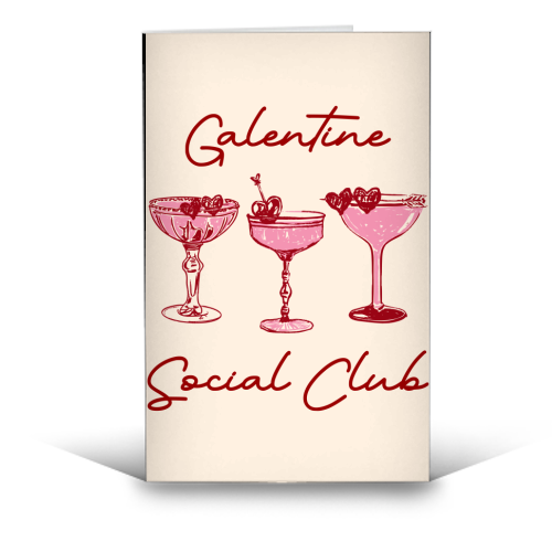 Galentines Social Club Pink Heart Valentine Cocktails - funny greeting card by EZbie