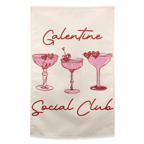 Galentines Social Club Pink Heart Valentine Cocktails - funny tea towel by EZbie
