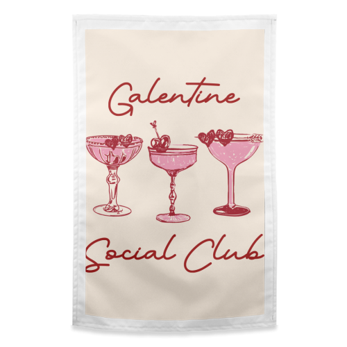 Galentines Social Club Pink Heart Valentine Cocktails - funny tea towel by EZbie