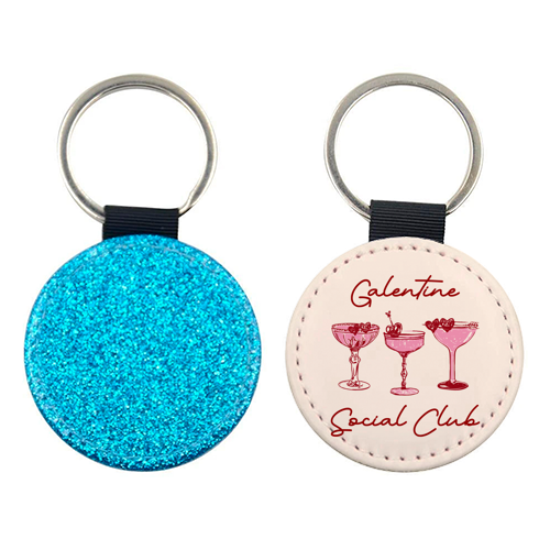 Galentines Social Club Pink Heart Valentine Cocktails - keyring by EZbie