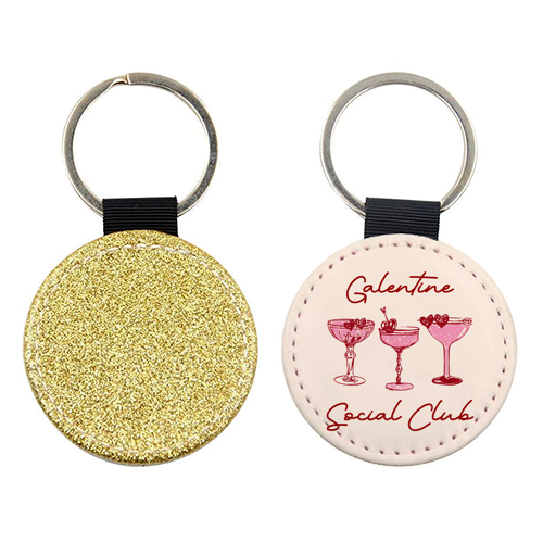 Galentines Social Club Pink Heart Valentine Cocktails - keyring by EZbie