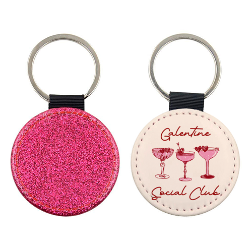 Galentines Social Club Pink Heart Valentine Cocktails - keyring by EZbie
