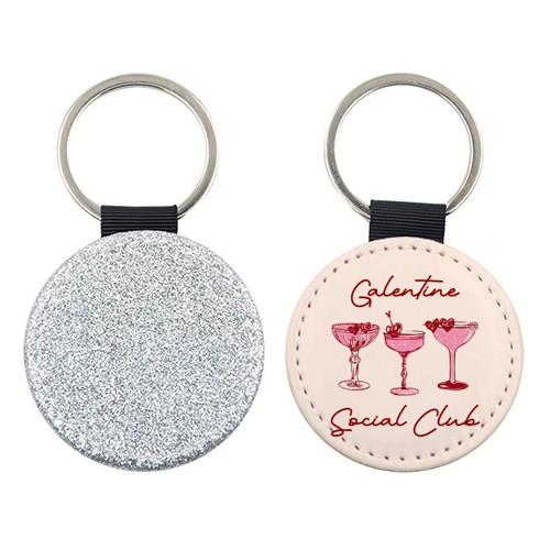 Galentines Social Club Pink Heart Valentine Cocktails - keyring by EZbie