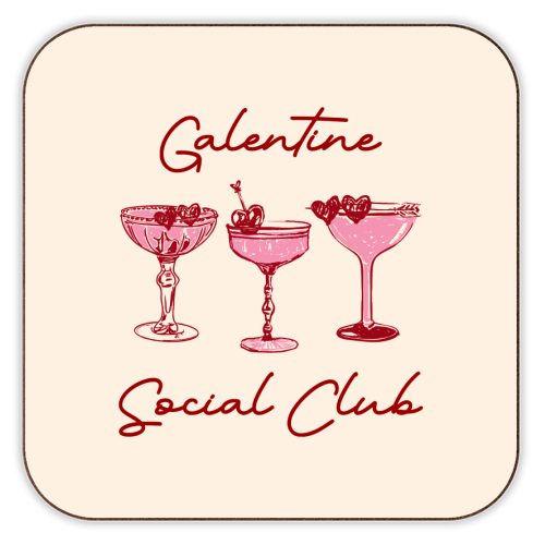 Galentines Social Club Pink Heart Valentine Cocktails - personalised beer coaster by EZbie