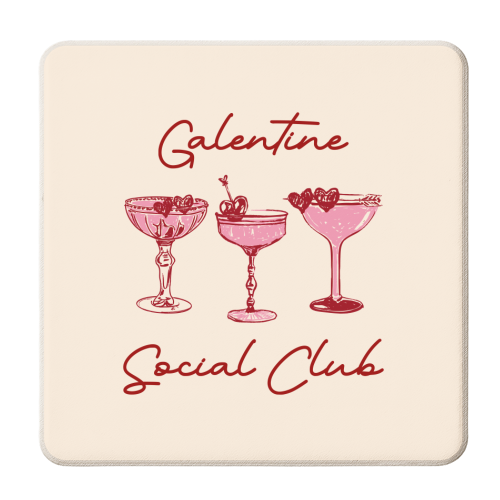 Galentines Social Club Pink Heart Valentine Cocktails - personalised beer coaster by EZbie
