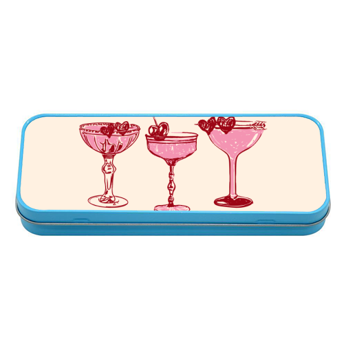 Galentines Social Club Pink Heart Valentine Cocktails - tin pencil case by EZbie
