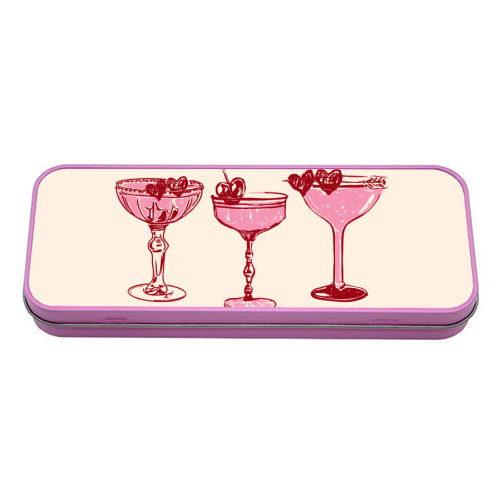 Galentines Social Club Pink Heart Valentine Cocktails - tin pencil case by EZbie