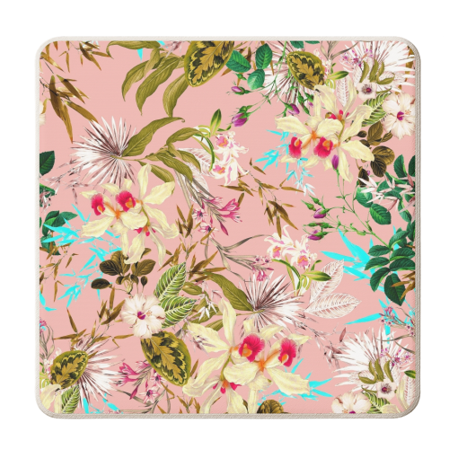 Gardenia | Vintage Botanical Nature Pattern | Blush Boho Plants Garden Floral - personalised beer coaster by Uma Prabhakar Gokhale