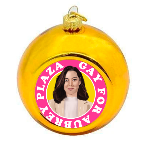 Gay for Aubrey Plaza - colourful christmas bauble by AbiGoLucky