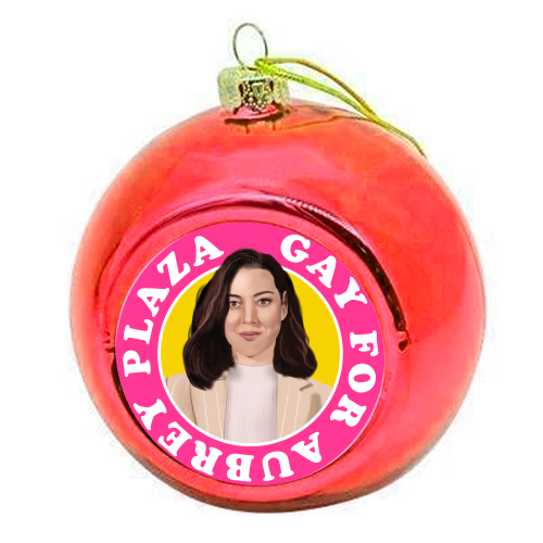 Gay for Aubrey Plaza - colourful christmas bauble by AbiGoLucky