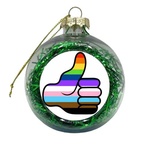 Gay Pride Rainbow Thumbs Up - xmas bauble by Adam Regester