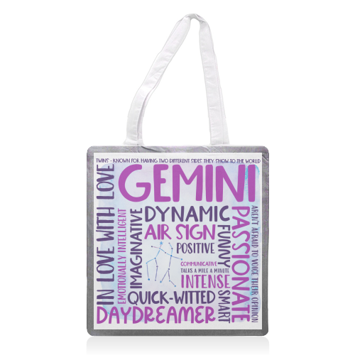 Gemini - printed canvas tote bag by All About Words Designs