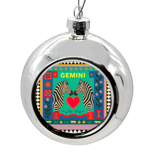 Gemini star sign - colourful christmas bauble by Wallace Elizabeth