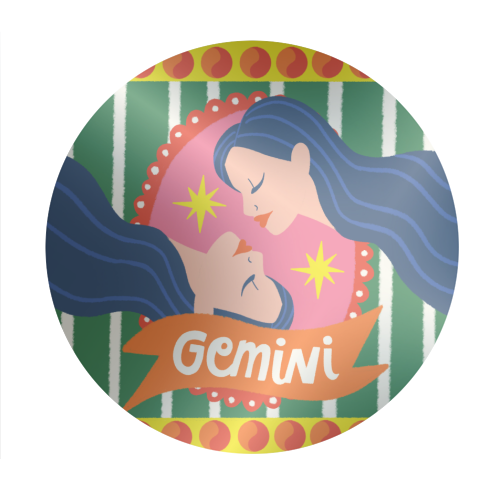 Gemini Star Sign Design - Circle Sticker by AbiGoLucky