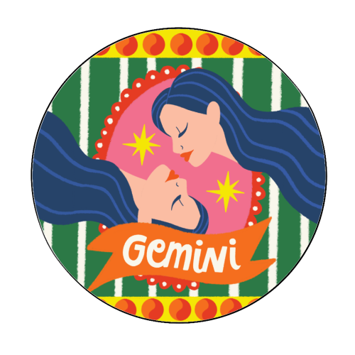 Gemini Star Sign Design - Circle Sticker by AbiGoLucky