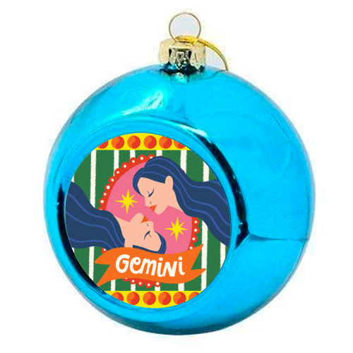 Gemini Star Sign Design - colourful christmas bauble by AbiGoLucky