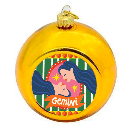 Gemini Star Sign Design - colourful christmas bauble by AbiGoLucky