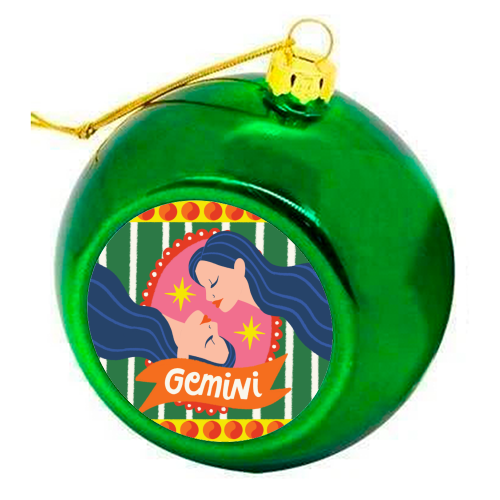 Gemini Star Sign Design - colourful christmas bauble by AbiGoLucky