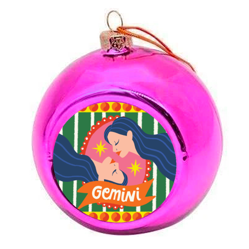Gemini Star Sign Design - colourful christmas bauble by AbiGoLucky