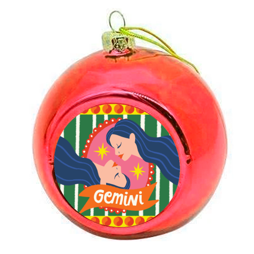 Gemini Star Sign Design - colourful christmas bauble by AbiGoLucky