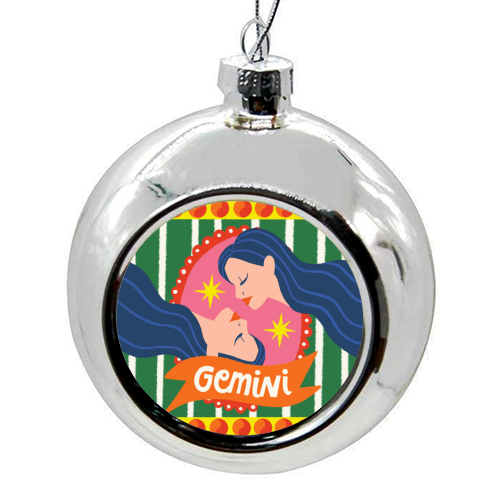 Gemini Star Sign Design - colourful christmas bauble by AbiGoLucky