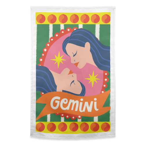 Gemini Star Sign Design - funny tea towel by AbiGoLucky