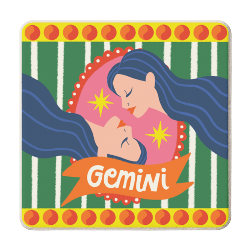 Gemini Star Sign Design - personalised beer coaster by AbiGoLucky