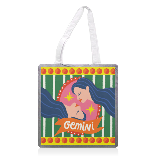 Gemini Star Sign Design - printed canvas tote bag by AbiGoLucky