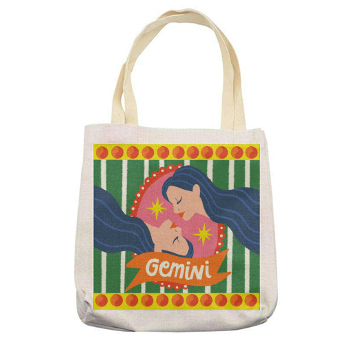 Gemini Star Sign Design - printed canvas tote bag by AbiGoLucky