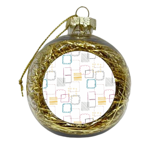 Geo Squares - White - xmas bauble by Gillian Lees