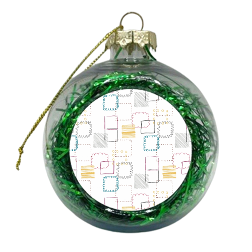 Geo Squares - White - xmas bauble by Gillian Lees