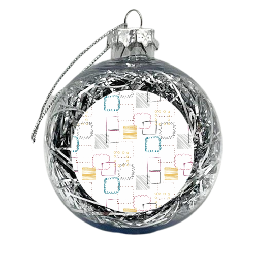 Geo Squares - White - xmas bauble by Gillian Lees
