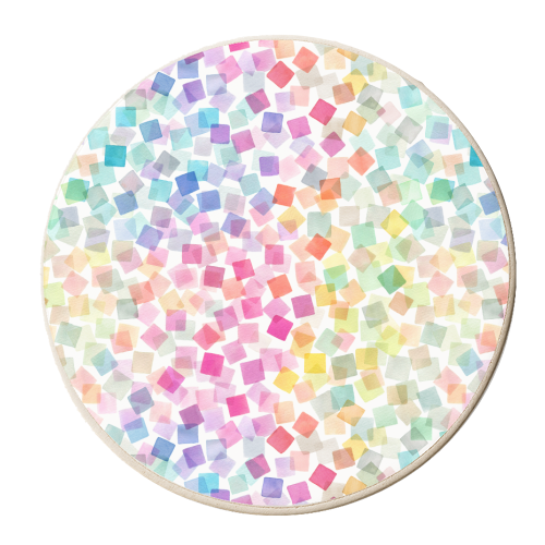 Geometric Confetti Plaids Colourful Rainbow - personalised beer coaster by Ninola Design