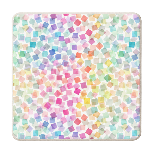 Geometric Confetti Plaids Colourful Rainbow - personalised beer coaster by Ninola Design