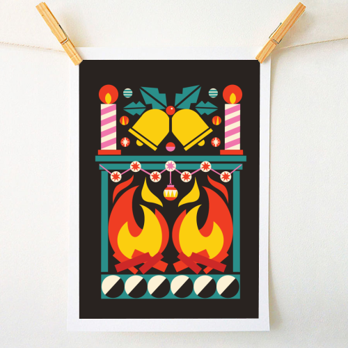 Geometric Fireplace Christmas Design - A1 - A4 art print by AbiGoLucky